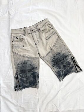DNM Collection Distressed Two-Tone Zip Hem Denim Shorts